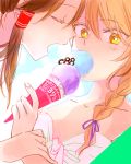  2girls alternate_costume blonde_hair blush braid brown_hair comiket_88 couple eating hakurei_reimu holding_arm ice_cream_cone kirisame_marisa long_hair multiple_girls shared_food side_braid single_braid touhou yellow_eyes yonu_(yonurime) yuri 