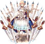  1girl blonde_hair blue_eyes boots breasts cleavage dress flower full_body hair_flower hair_ornament high_heel_boots high_heels holding holding_sword holding_weapon issairaku large_breasts neuschwanstein_(oshiro_project) official_art oshiro_project oshiro_project_re side_ponytail solo sword thigh-highs thigh_boots transparent_background weapon 