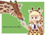  1girl animal blonde_hair character_name giraffe giraffe_ears giraffe_horns giraffe_print kemono_friends long_hair pozesuke reticulated_giraffe reticulated_giraffe_(kemono_friends) 