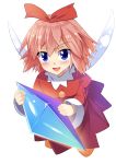  1girl absurdres blue_eyes blush crystal e.o. eyebrows_visible_through_hair hair_ribbon highres kirby_(series) kirby_64 looking_at_viewer pink_hair red_ribbon ribbon ribbon_(kirby) short_hair smile solo triangle_mouth wings 