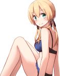 1girl bare_arms bare_legs bare_shoulders blonde_hair blush breasts green_eyes hair_between_eyes highres kantai_collection kapatarou long_hair low_twintails medium_breasts prinz_eugen_(kantai_collection) smile solo twintails 