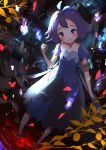  1girl :3 acerola_(pokemon) ahoge akamizuki_(akmzk) armlet blush dark hand_up head_tilt hitodama light_particles looking_at_viewer poke_ball pokemon pokemon_(game) pokemon_sm purple_hair sandals solo violet_eyes 