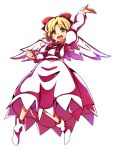  1girl absurdres baba_(baba_seimaijo) blonde_hair bow dress full_body gengetsu hair_bow highres open_mouth red_bow ribbon short_hair solo touhou transparent_background wings yellow_eyes 