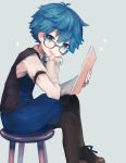  1boy blue_eyes blue_hair bow bowtie caster_(fate/extra_ccc) fate/extra fate/extra_ccc fate_(series) glasses munuko smile solo vest 