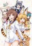  &gt;:( &gt;:d 5girls :d animal_ears black_hair blonde_hair blue_sailor_collar brown_eyes brown_hair bucket_hat commentary_request common_raccoon_(kemono_friends) cover cover_page crossover doujin_cover dress elbow_gloves fang fennec_(kemono_friends) fox_ears fox_tail gloves grey_hair hands_in_pockets hat hat_removed headgear headwear_removed high-waist_skirt hood hoodie kantai_collection kemono_friends multicolored_hair multiple_girls open_mouth partially_translated paw_pose pose raccoon_ears raccoon_tail sailor_dress school_uniform serafuku serval_(kemono_friends) serval_ears serval_print serval_tail shirt short_hair skirt sleeveless sleeveless_shirt smile snake_tail striped_tail tail title_parody tomokichi translation_request tsuchinoko_(kemono_friends) two-tone_hair yukikaze_(kantai_collection) 