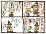  alice_margatroid bad_id blonde_hair blue_eyes braid charin comic hairband hakurei_reimu hat kirisame_marisa patchouli_knowledge reisen_udongein_inaba short_hair tied_up touhou translation_request witch_hat yellow_eyes 