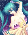  aqua_hair bad_id blood breasts chirota cleavage dress formal hatsune_miku long_hair twintails vocaloid wire 