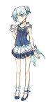  1girl blue_hair bow double_bun h2so4 hands legs original pointy_ears sailor_collar sketch skirt 