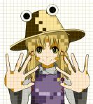  blonde_hair foreshortening hands hat moriya_suwako pixels smile solo tokoroten_(hmmuk) touhou yellow_eyes 