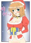  blue_eyes breasts christmas hat 
