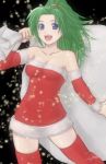  bag christmas final_fantasy final_fantasy_vi green_hair open_mouth ponytail sack santa_costume signature solo thigh-highs thighhighs tina_branford yukihiro 