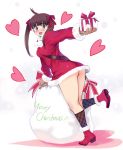  blush christmas gift heart holding holding_gift looking_back no_panties nomura_ryouji sack santa_costume smile 