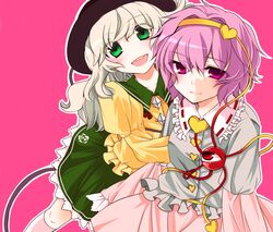  green_eyes hairband hat heart komeiji_koishi komeiji_satori long_hair n-mix pink_eyes purple_hair short_hair siblings sisters touhou white_hair 