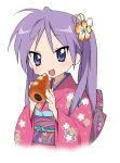  eating food hiiragi_kagami japanese_clothes kimono lucky_star purple_eyes purple_hair stella-leilei violet_eyes 