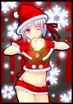  coffee-kizoku hat midriff navel panties purple_eyes santa_costume santa_hat side-tie_panties smile solo stocking_cap underwear violet_eyes wink 