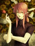  elf flower kunimura_hakushi kurama pale_skin pink_hair ponytail rose roses turtleneck yellow_eyes yu_yu_hakusho yuu_yuu_hakusho 