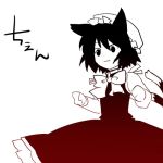  bad_id brown cat_ears cat_tail chen gradient hat lowres monochrome shimomoto short_hair tail touhou translated 