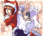  bag brown_eyes brown_hair cat cat_ears lowres original pantyhose redrantem sack santa_costume 