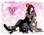  baccano bad_id black_hair chane_laforet claire_stanfield hug lowres orange_hair short_hair smi yellow_eyes 