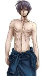  abs bad_id blue_hair clannad male noro noro_(king) okazaki_tomoya shirtless short_hair solo white_background 