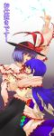  bad_id blue_hair closed_eyes hat hinanawi_tenshi long_hair multiple_girls nagae_iku purple_hair red_eyes saturday_night_fever shawl shimomoto short_hair touhou translation_request 