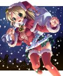  blonde_hair christmas green_eyes katahira_masashi original sack santa_costume snow thigh-highs thighhighs 
