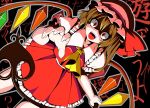  claws crazy_eyes eyes flandre_scarlet foreshortening hat high_contrast laevatein open_mouth red_eyes side_ponytail tosikage touhou wings 
