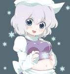  hat ica letty_whiterock midriff purple_hair short_hair snowflake snowflakes solo touhou 