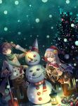  blonde_hair christmas christmas_tree closed_eyes hat lantern original santa_hat scarf snow snowman stocking_cap yamadori_yoshitomo 