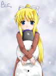  blonde_hair blue_eyes hair_ribbon hair_ribbons kamio_misuzu long_hair pizanuko ribbon ribbons snow snowman 
