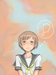  blush brown_eyes brown_hair cloud clouds em hungry persona persona_4 satonaka_chie school_uniform serafuku short_hair 