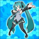  aqua_hair detached_sleeves hatsune_miku kurono long_hair lowres necktie skirt thigh-highs thighhighs twintails vocaloid zettai_ryouiki 