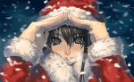  brown_hair christmas hands hat hood lips long_hair ran'ou_(tamago_no_kimi) ranou santa_costume santa_hat smile snow stocking_cap 