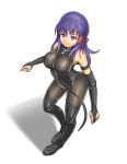  1girl bodysuit breasts bridal_gauntlets dominatrix elbow_gloves fate/stay_night fate_(series) fingerless_gloves gloves highres large_breasts looking_at_viewer matou_sakura purple_hair shoukin500 sleeveless solo violet_eyes 