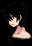  1girl aoshima black_background black_hair closed_mouth collarbone expressionless eyelashes face from_side hair_over_one_eye houjuu_nue lipstick long_hair looking_afar makeup red_eyes simple_background solo touhou 