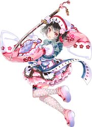  1girl baba_(oshiro_project) black_hair flower full_body gloves hair_flower hair_ornament hat official_art oshiro_project oshiro_project_re red_eyes ririkuto short_hair solo sword transparent_background weapon white_gloves 