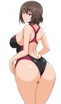  1girl ass bangs bikini blush breasts brown_eyes brown_hair competition_swimsuit cowboy_shot from_behind girls_und_panzer koujun_(mugenzero) large_breasts looking_at_viewer looking_back nishizumi_maho one-piece_swimsuit shiny shiny_skin short_hair sideboob solo swimsuit 