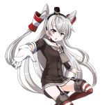  1girl amatsukaze_(kantai_collection) brown_eyes choker commentary_request dress garter_straps gloves hair_tubes hairband kantai_collection long_hair looking_at_viewer open_mouth sailor_dress school_uniform serafuku silver_hair simple_background single_glove solo tk8d32 two_side_up white_background 
