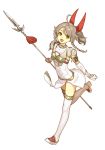  1girl boots bow braid breastplate brown_hair emma_(fire_emblem) fire_emblem fire_emblem_cipher fire_emblem_echoes:_mou_hitori_no_eiyuuou full_body gloves hidari_(left_side) long_hair official_art open_mouth polearm ponytail solo spear transparent_background weapon 