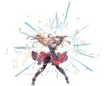  1girl armor armored_boots armored_dress bangs blue_hair boots feathers flower full_body gauntlets granblue_fantasy hair_flower hair_ornament holding holding_sword holding_weapon jeanne_d&#039;arc_(granblue_fantasy) long_hair minaba_hideo official_art open_mouth shoulder_armor skirt solo sparkle sword thigh-highs transparent_background weapon 