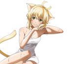  1girl animal_ears antenna_hair argo_the_rat arm_support blonde_hair bow breasts cat_ears cat_tail cleavage collarbone facial_mark green_eyes hair_bow looking_at_viewer naked_towel shiny shiny_skin short_hair_with_long_locks sidelocks sitting small_breasts smile solo sword_art_online tail towel transparent_background wet white_towel 