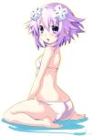  1girl ass blush bra breasts butt_crack choujigen_game_neptune d-pad feet full_body hair_ornament iwasi-r looking_at_viewer looking_back neptune_(choujigen_game_neptune) neptune_(series) open_mouth panties pink_hair short_hair sitting small_breasts smile soles solo underwear violet_eyes 