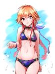  1girl bikini bracelet braid breasts choker cowboy_shot droplet feathers gojarun idolmaster idolmaster_cinderella_girls jewelry long_hair multicolored_hair navel ninomiya_asuka o-ring_bikini orange_hair redhead small_breasts solo swimsuit twin_braids violet_eyes 