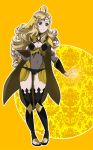  1girl blonde_hair book breasts cape cleavage cleavage_cutout curly_hair fire_emblem fire_emblem_if highres holding holding_book ophelia_(fire_emblem_if) smile solo tempe thigh-highs 