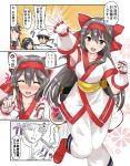  admiral_(kantai_collection) ainu_clothes black_hair cosplay haruna_(kantai_collection) highres kantai_collection kirishima_(kantai_collection) long_hair nakoruru nakoruru_(cosplay) samurai_spirits short_hair suna_(sunaipu) 