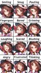  1girl :i absurdres angry blush bored bow brown_eyes brown_hair cape collar expression_chart expressions finger_gun furrowed_eyebrows glaring glasses gloves grin hand_on_own_cheek hand_on_own_chin hat hat_bow highres laughing looking_at_viewer low_twintails musical_note open_mouth pout red-framed_eyewear reddverse shirt short_hair sketch smile smug solo sweatdrop thinking touhou twintails usami_sumireko wavy_mouth white_background 