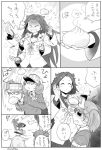  10s 4girls closed_eyes flat_chest food food_in_mouth ikusotsu inazuma_(kantai_collection) japanese_clothes jun&#039;you_(kantai_collection) kantai_collection magatama monochrome multiple_girls onmyouji panties ryuujou_(kantai_collection) speech_bubble spiky_hair steam translation_request twintails underwear visor_cap yuudachi_(kantai_collection) 