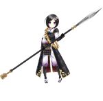  1girl armor beads black_hair dragonfly full_body gloves hair_ornament holding holding_weapon insect kanzaki_karuna odaki_(oshiro_project) official_art oshiro_project oshiro_project_re polearm prayer_beads short_hair spear transparent_background violet_eyes weapon 