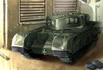  churchill_(tank) gas_can ground_vehicle highres house military military_vehicle motor_vehicle no_humans original tank tukiyofree 