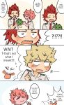  ashido_mina bakugou_katsuki boku_no_hero_academia comic durian embarrassed english food fruit kirishima_eijirou school_uniform speech_bubble spiky_hair text thumbs_up 